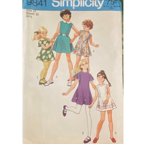 Vtg Simplicity 9841 Dress Pattern 12 Girl 1971 Variation Child Princess Seam - Picture 2 of 6